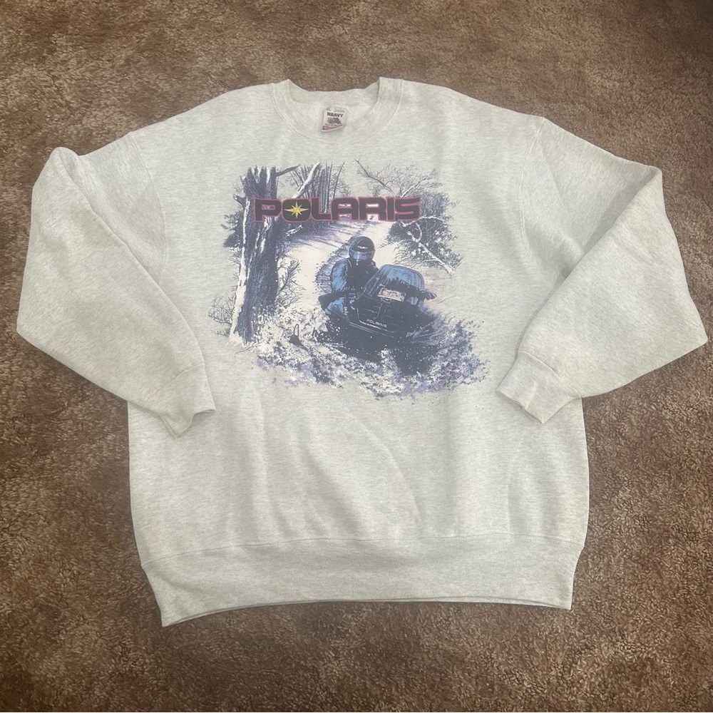 Vintage Polaris Snowmobile Fruit of the Loom Gray Men's Crewneck Sweater XL